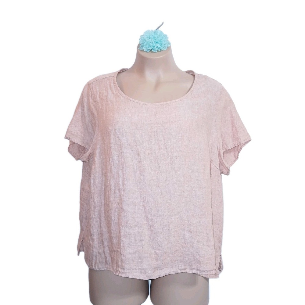 Isaac Mizrahi Women 100% Linen Top 3X Rust Eco Minimalist Natural Boxy Relaxed